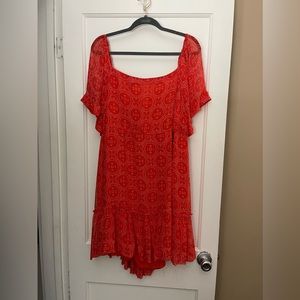Maeve for Anthropologie Red Print Sundress with Cutouts
